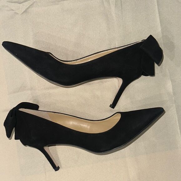Talbots Black Stiletto Heels Classic Suede Pumps w/ Bows Size 8 - Picture 6 of 10